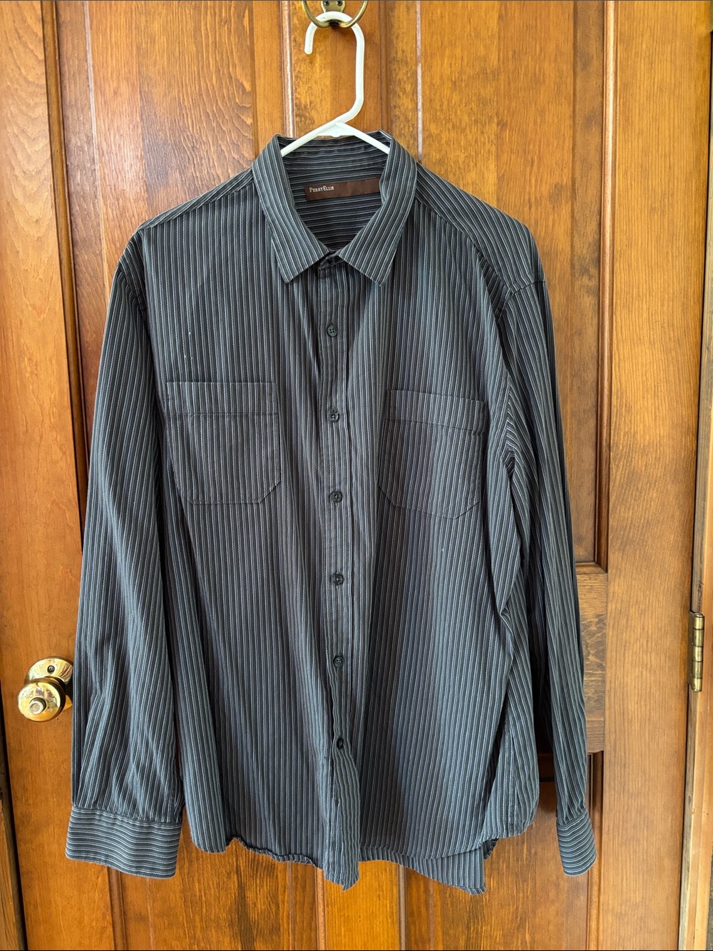 Perry Ellis Dark Gray Pinstripe Button-Down Shirt, XL